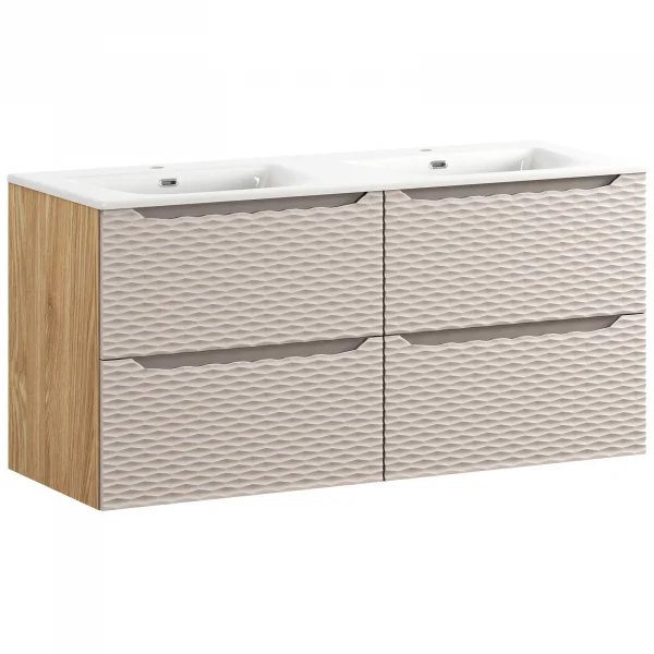 Mobile bagno sospeso 120cm con doppio lavabo da incasso beige rovere Swim