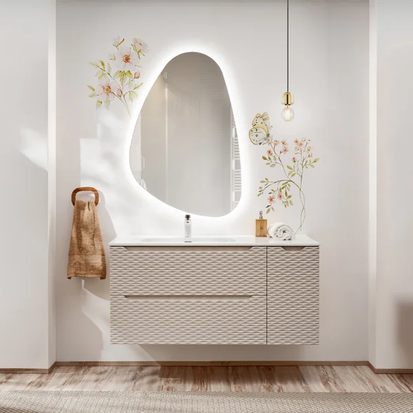 Mobile bagno sospeso 120cm con lavabo da incasso beige rovere Swim