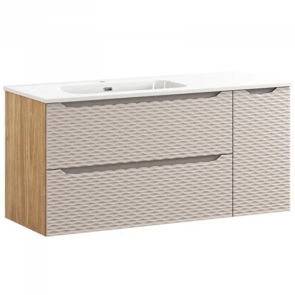 Mobile bagno sospeso 120cm con lavabo da incasso beige rovere Swim