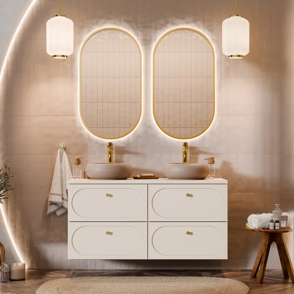 Mobile bagno sospeso 120cm fresato 4 cassetti beige Sand