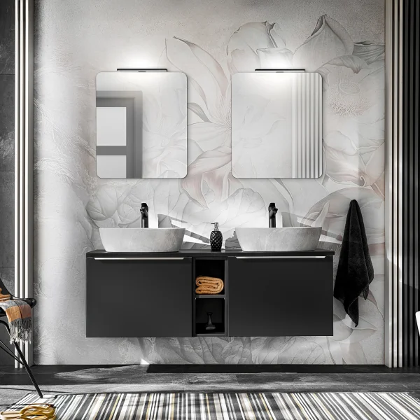Mobile bagno sospeso 140cm 4 cassetti e 2 vani nero Serif