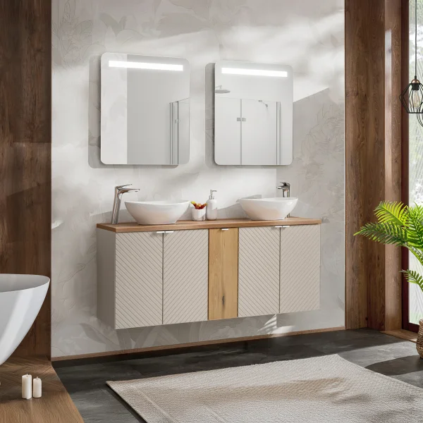 Mobile bagno sospeso 140cm 5 ante beige cashmere Neutry