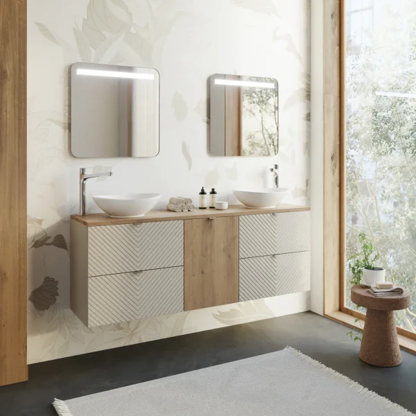 Mobile bagno sospeso 160cm 4 cassetti e portabiancheria beige cashmere Neutry