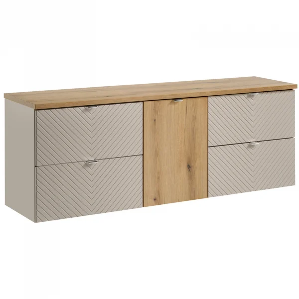 Mobile bagno sospeso 160cm 4 cassetti e portabiancheria beige cashmere Neutry