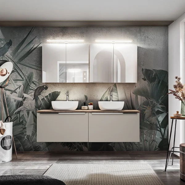 Mobile bagno sospeso 160cm 4 cassetti grigio quercia Serif