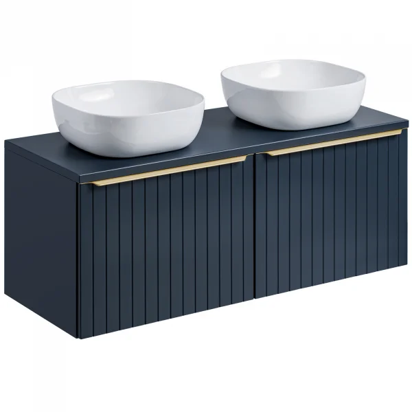 Mobile bagno sospeso 170cm con 2 lavabi, 2 specchi e colonna fresato blu Serif