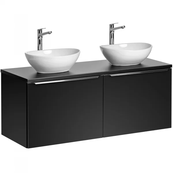 Mobile bagno sospeso 170cm con 2 lavabi, specchio e colonna nero Serif