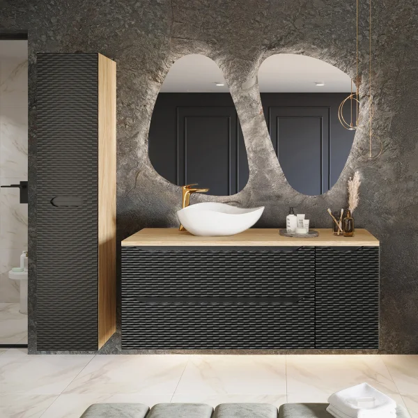 Mobile bagno sospeso 170cm con lavabo e colonna nero rovere Swim