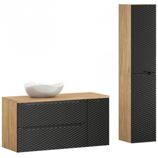 Mobile bagno sospeso 170cm con lavabo e colonna nero rovere Swim