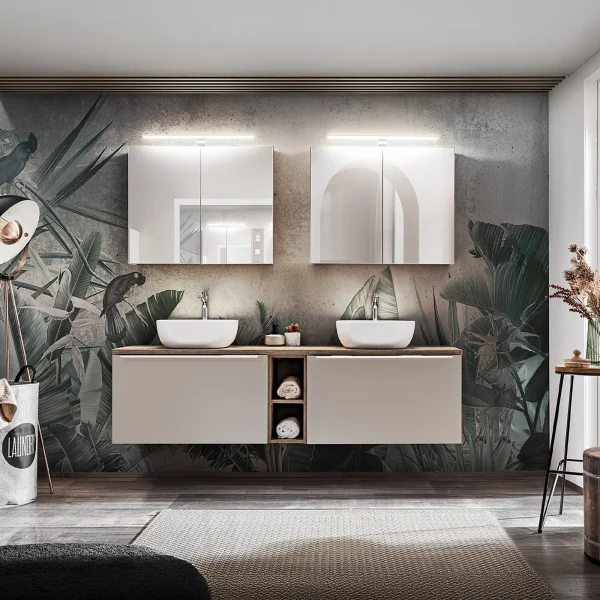 Mobile bagno sospeso 180cm 4 cassetti e 2 vani grigio quercia Serif