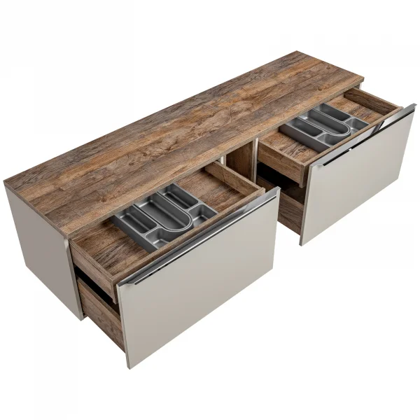 Mobile bagno sospeso 180cm 4 cassetti e 2 vani grigio quercia Serif