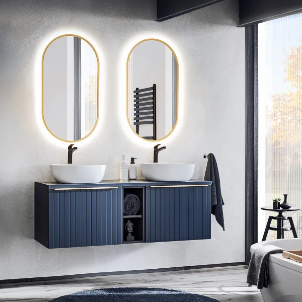 Mobile bagno sospeso 180cm 4 cassetti fresato blu Serif