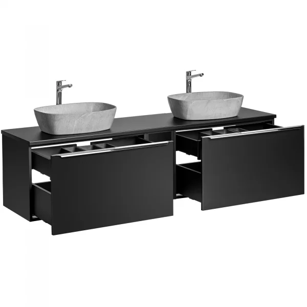 Mobile bagno sospeso 190cm con 2 lavabi, specchio e colonna nero Serif