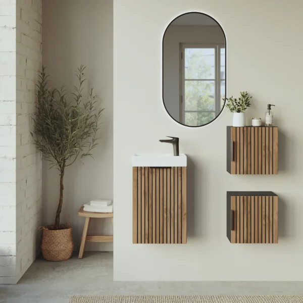 Mobile bagno sospeso 40cm cm con lavabo quercia antracite Limpid
