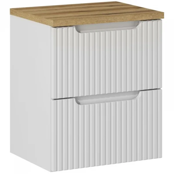 Mobile bagno sospeso 50cm cannettato 2 cassetti bianco rovere Cleany