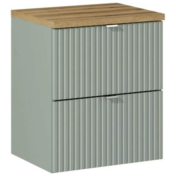Mobile bagno sospeso 50cm cannettato 2 cassetti verde salvia rovere Greeny