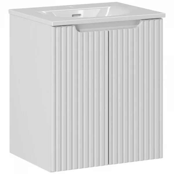 Mobile bagno sospeso 50cm cannettato con lavabo 2 ante bianco Cleany
