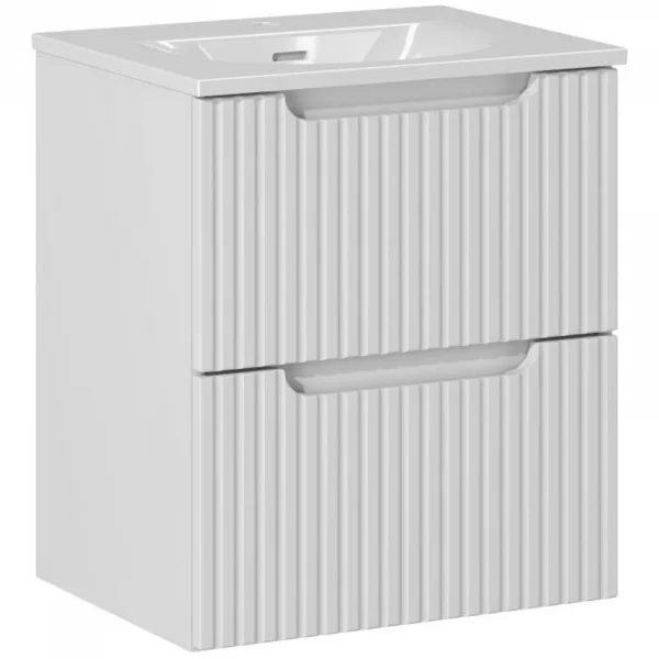 Mobile bagno sospeso 50cm cannettato con lavabo 2 cassetti bianco Cleany