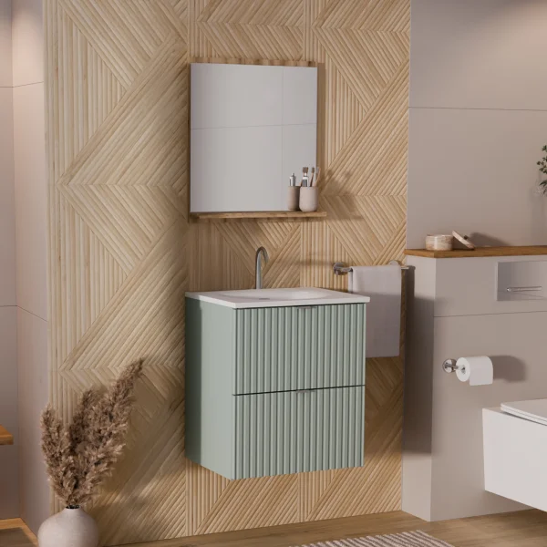 Mobile bagno sospeso 50cm cannettato con lavabo 2 cassetti verde salvia Greeny