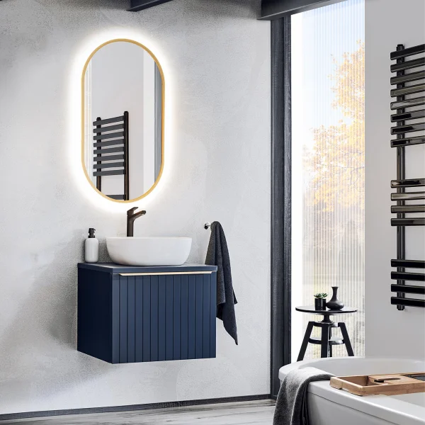 Mobile bagno sospeso 60cm 2 cassetti fresato blu Serif