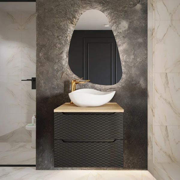 Mobile bagno sospeso 60cm 2 cassetti nero rovere Swim