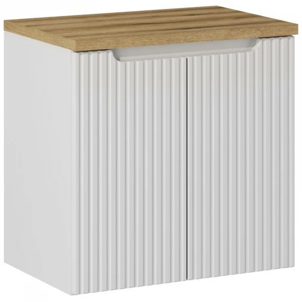 Mobile bagno sospeso 60cm cannettato 2 ante bianco rovere Cleany