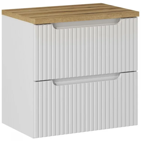 Mobile bagno sospeso 60cm cannettato 2 cassetti bianco rovere Cleany