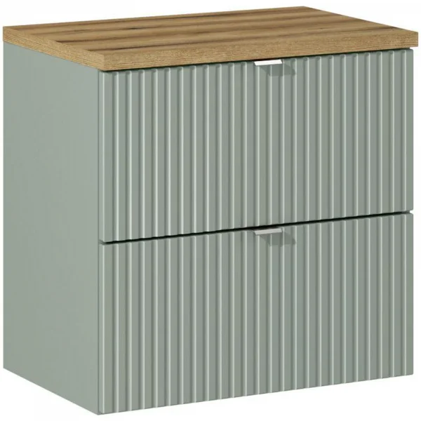 Mobile bagno sospeso 60cm cannettato 2 cassetti verde salvia rovere Greeny