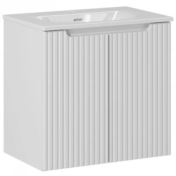 Mobile bagno sospeso 60cm cannettato con lavabo 2 ante bianco Cleany