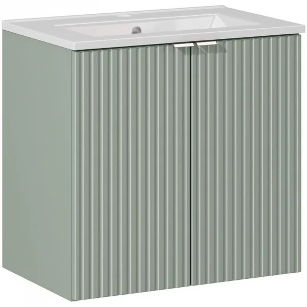 Mobile bagno sospeso 60cm cannettato con lavabo 2 ante verde salvia Greeny