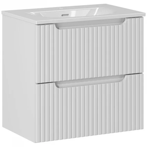 Mobile bagno sospeso 60cm cannettato con lavabo 2 cassetti bianco Cleany