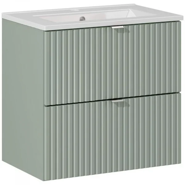 Mobile bagno sospeso 60cm cannettato con lavabo 2 cassetti verde salvia Greeny