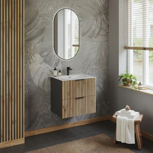 Mobile bagno sospeso 60cm cm con lavabo quercia antracite Limpid