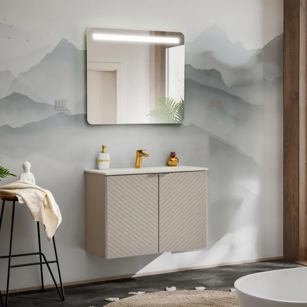 Mobile bagno sospeso 60cm con lavabo 2 ante beige cashmere Neutry