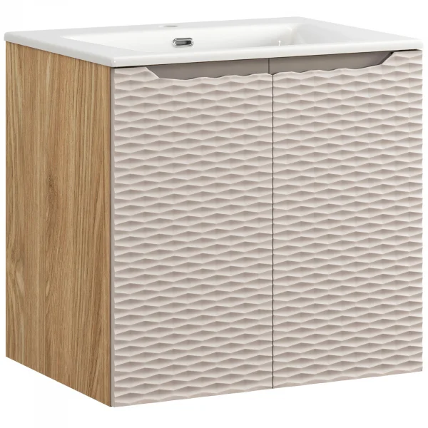 Mobile bagno sospeso 60cm con lavabo da incasso 2 ante beige rovere Swim