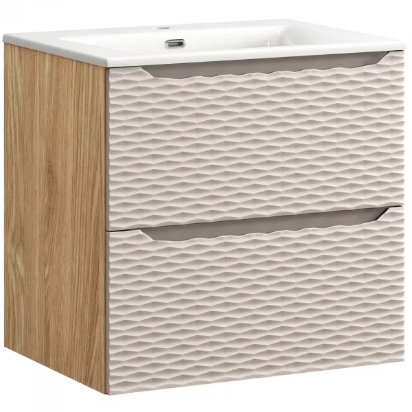 Mobile bagno sospeso 60cm con lavabo da incasso 2 cassetti beige rovere Swim