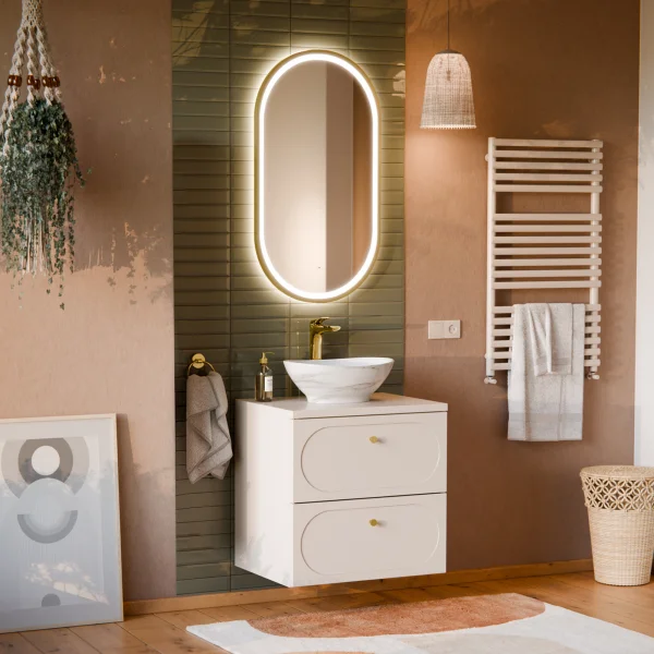 Mobile bagno sospeso 60cm fresato 2 cassetti beige Sand