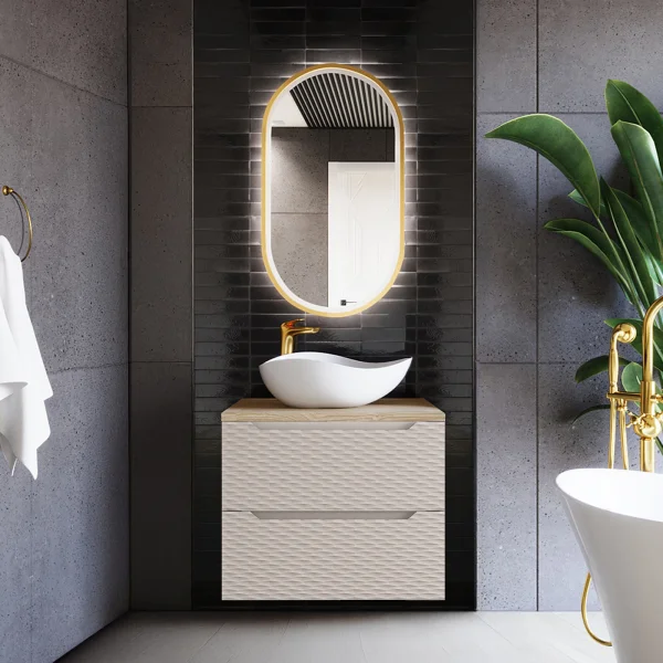 Mobile bagno sospeso 70cm 2 cassetti beige rovere Swim