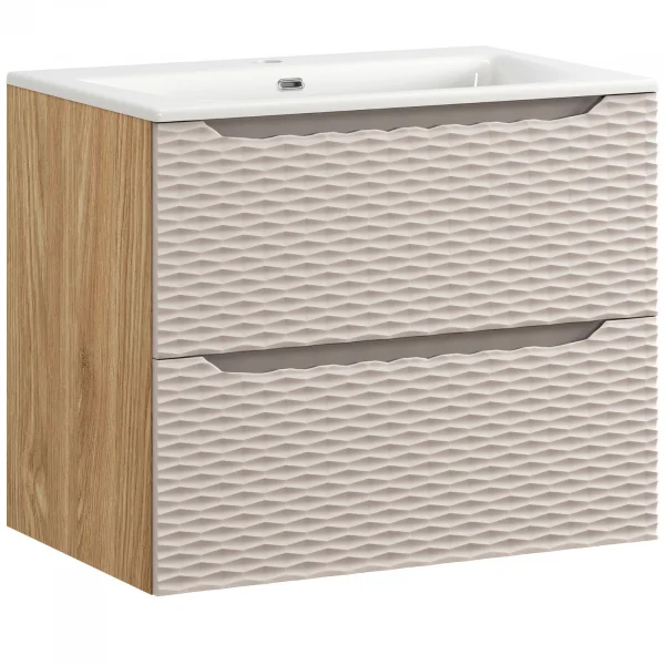 Mobile bagno sospeso 70cm con lavabo da incasso 2 cassetti beige rovere Swim