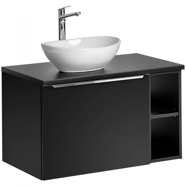 Mobile bagno sospeso 80cm 2 cassetti e 2 vani nero Serif