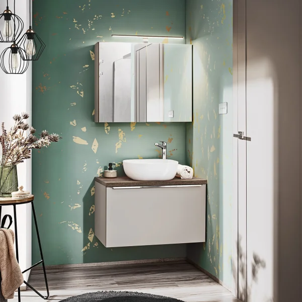 Mobile bagno sospeso 80cm 2 cassetti grigio quercia Serif