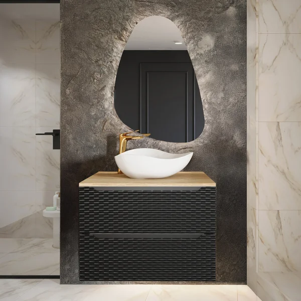 Mobile bagno sospeso 80cm 2 cassetti nero rovere Swim