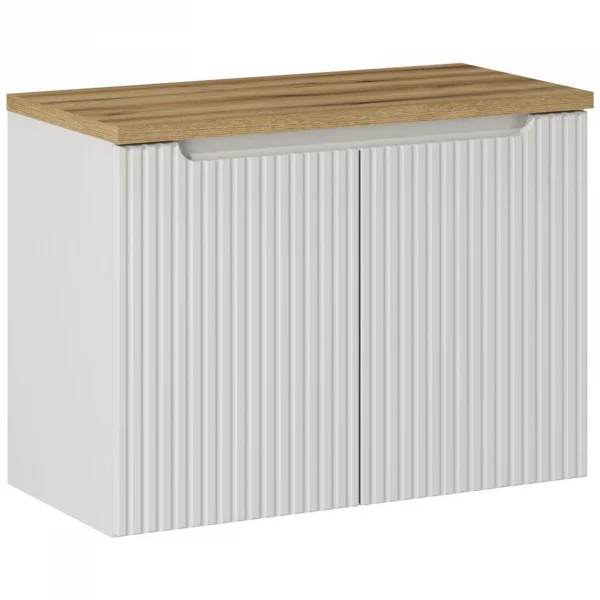 Mobile bagno sospeso 80cm cannettato 2 ante bianco rovere Cleany