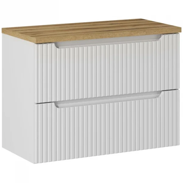 Mobile bagno sospeso 80cm cannettato 2 cassetti bianco rovere Cleany