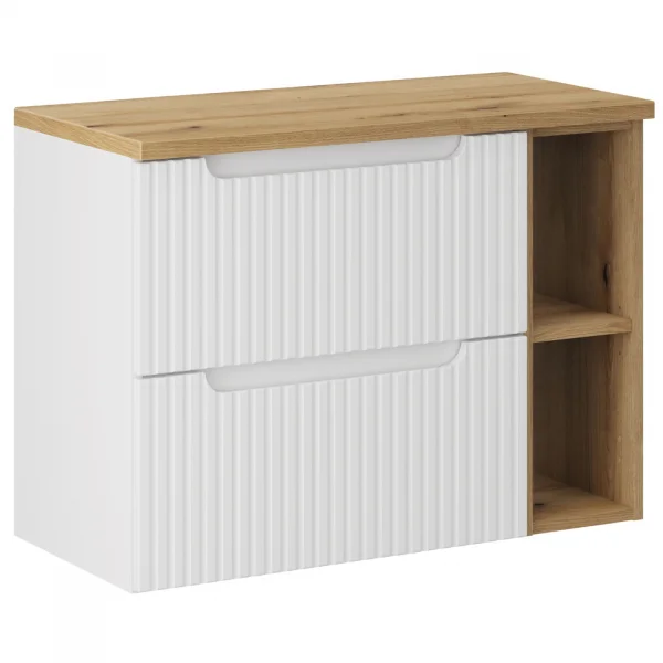 Mobile bagno sospeso 80cm cannettato 2 cassetti e vani bianco rovere Cleany