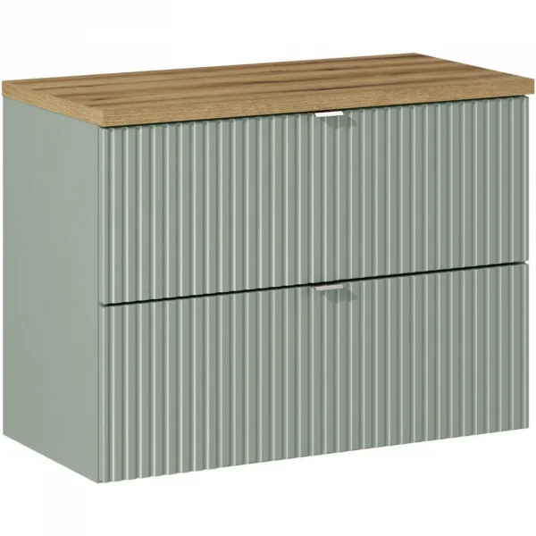 Mobile bagno sospeso 80cm cannettato 2 cassetti verde salvia rovere Greeny