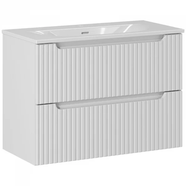 Mobile bagno sospeso 80cm cannettato con lavabo 2 cassetti bianco Cleany