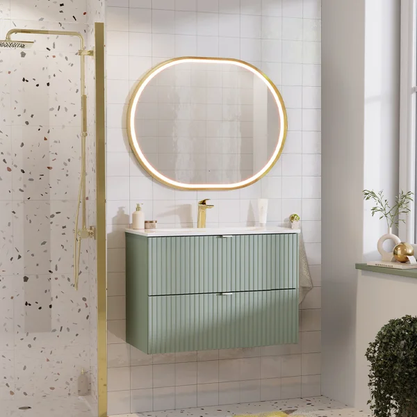 Mobile bagno sospeso 80cm cannettato con lavabo 2 cassetti verde salvia Greeny