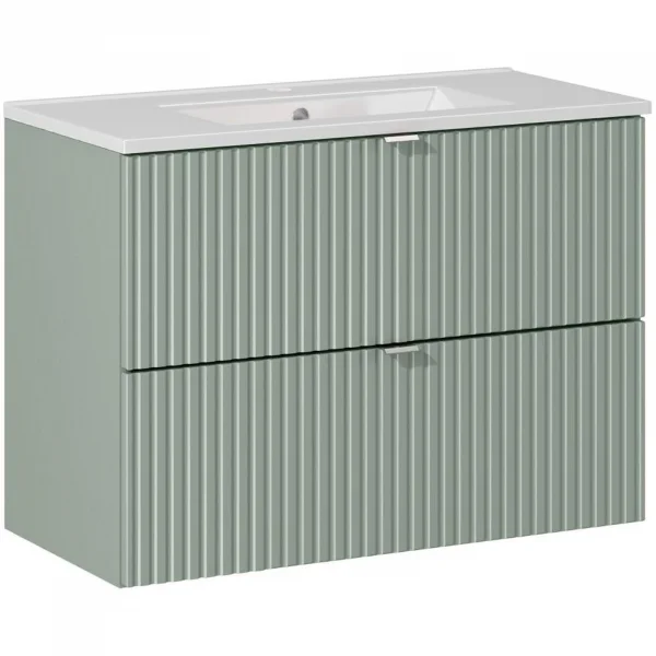Mobile bagno sospeso 80cm cannettato con lavabo 2 cassetti verde salvia Greeny