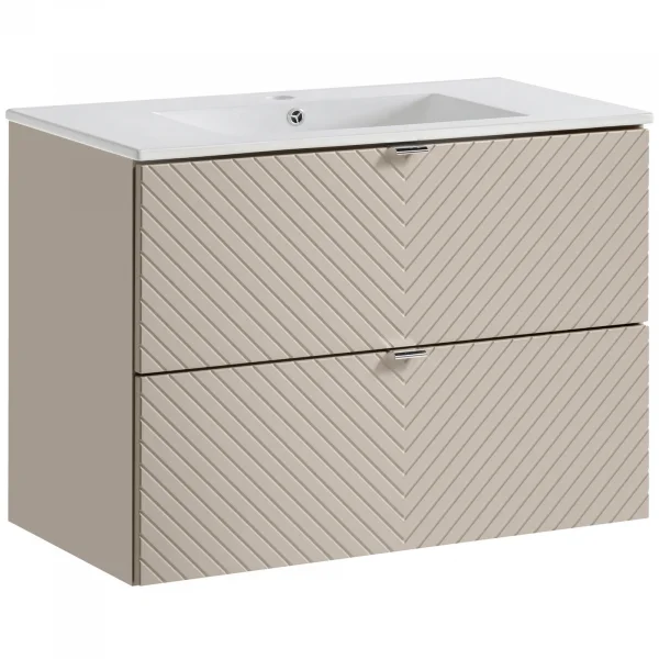 Mobile bagno sospeso 80cm con lavabo 2 cassetti beige cashmere Neutry